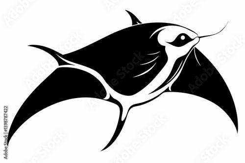 manta ray silhouette line art vector illustration with a white background