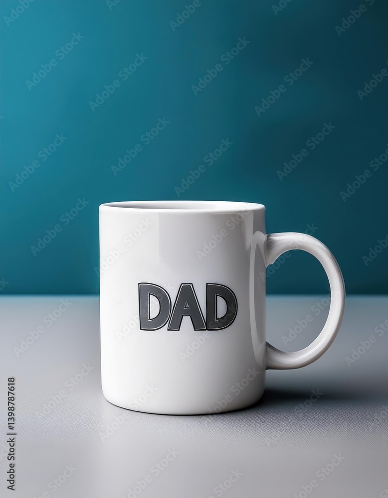 Plain White Mug Showcasing the Word Dad Against a Minimalist Backdrop in Soft Tones Plain White Mug Showcasing the Word Dad Against a Minimalist Backdrop in Soft Tones