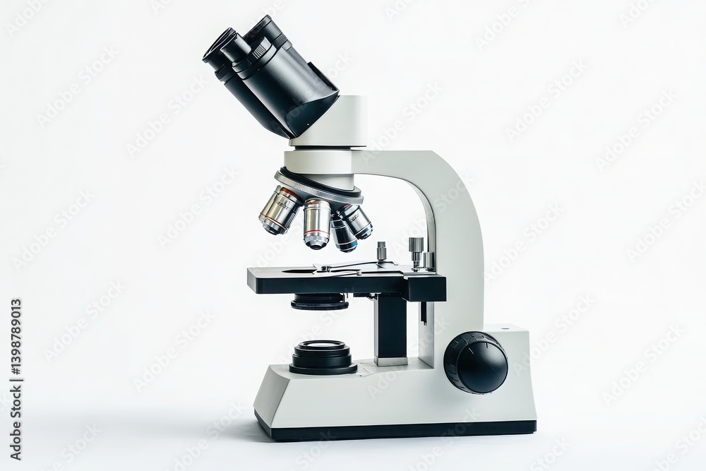 Close up of microscope equipment on white background Close up of microscope equipment on white background