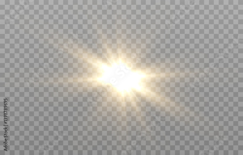 Vector light on isolated transparent background. Sun, rays of light png. Magic glow, golden light png.
