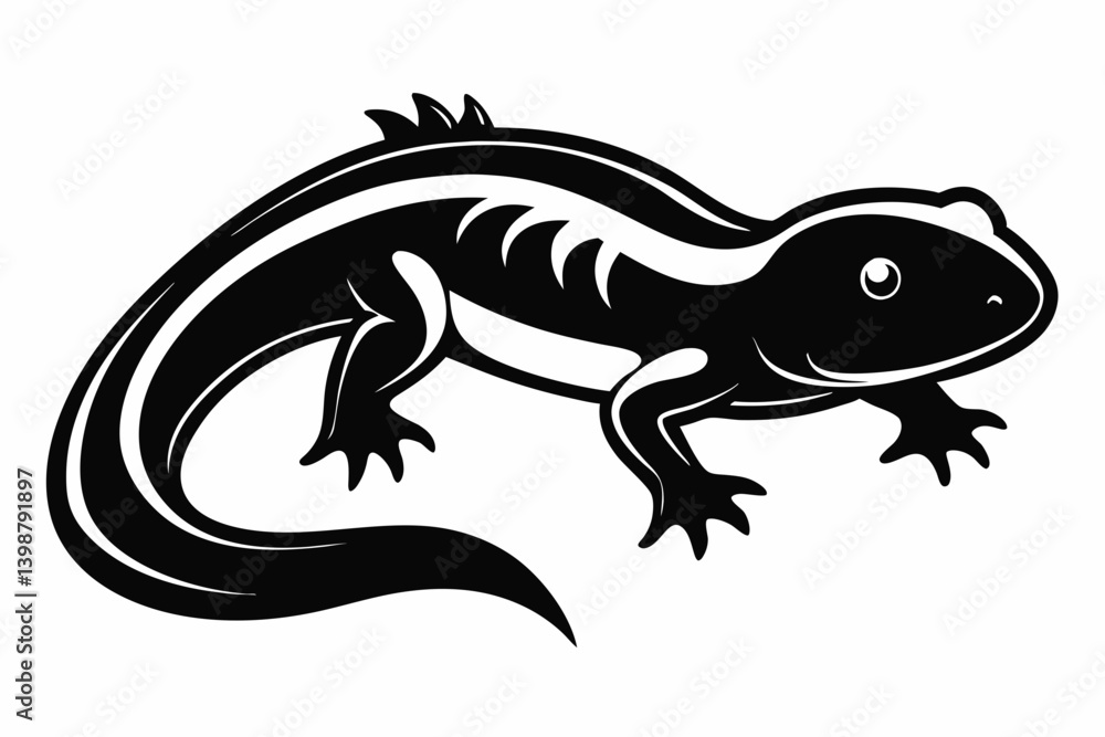 Naklejka premium newt silhouette line art vector illustration with a white background