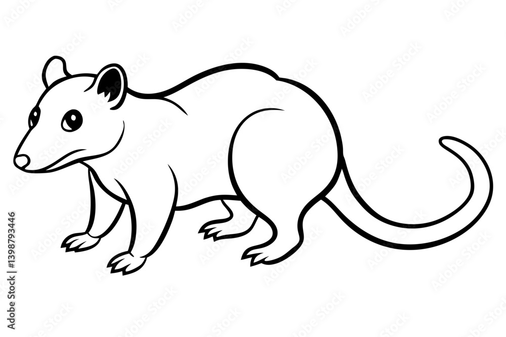 Obraz premium opossum silhouette line art vector illustration with a white background