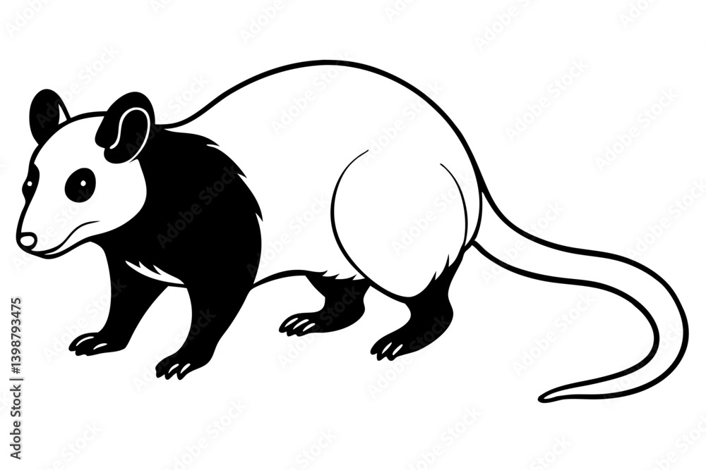 Obraz premium opossum silhouette line art vector illustration with a white background
