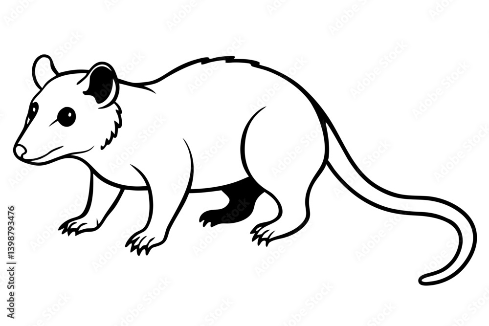 Obraz premium opossum silhouette line art vector illustration with a white background