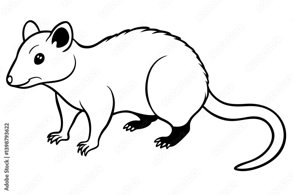 Obraz premium opossum silhouette line art vector illustration with a white background