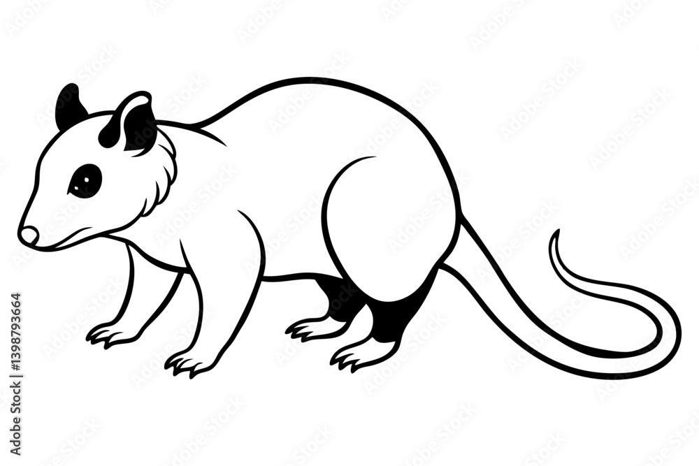 Obraz premium opossum silhouette line art vector illustration with a white background