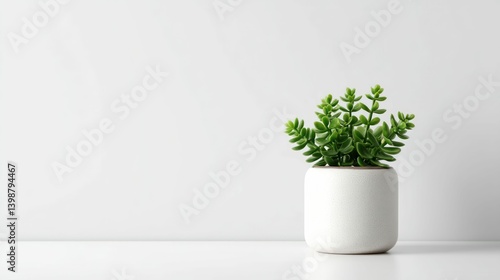 Wallpaper Mural A vibrant green succulent plant rests in a white ceramic pot against a soft, neutral background. Torontodigital.ca
