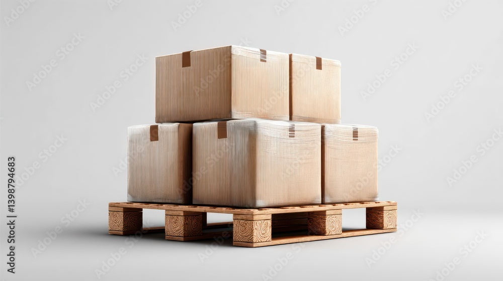 Stacked cardboard boxes on a wooden pallet, ideal for packaging and shipping logistics. Stacked cardboard boxes on a wooden pallet, ideal for packaging and shipping logistics.