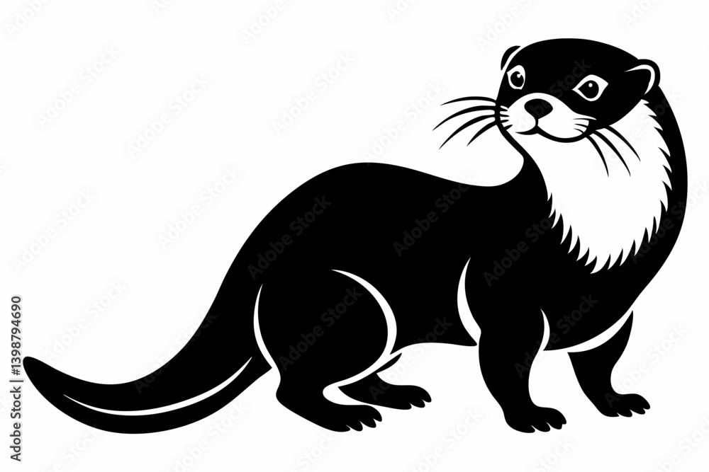 Obraz premium otter silhouette line art vector illustration with a white background