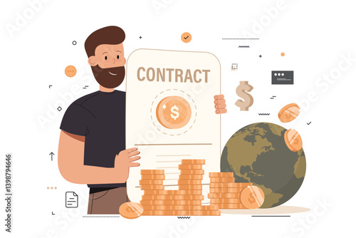 Electronic contract, sales contract terms, standard for quality control, payment terms and conditions, certification abstract metaphor. Business agreement abstract concept vector illustration