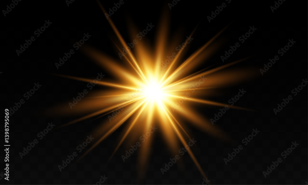 Light effect of light with sun glare. Sun rays bokeh and shimmering dust specks of light. Golden highlights. Vector illustration . Light effect of light with sun glare. Sun rays bokeh and shimmering dust specks of light. Golden highlights. Vector illustration .