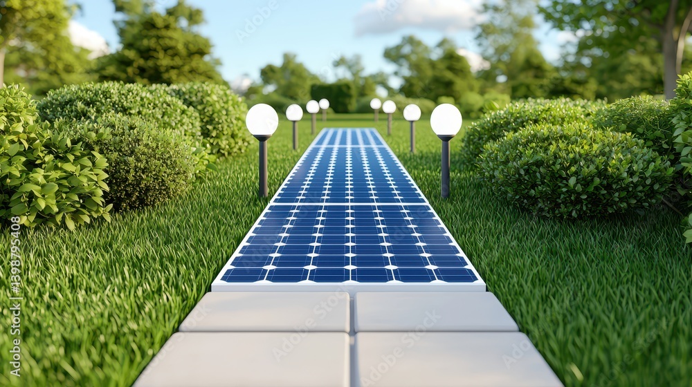 Innovative solar pathway installation in green park eco-friendly design urban landscape sustainable energy