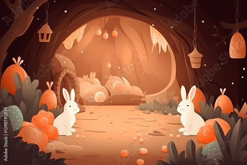 Easter Digital Photo Backdrop Cute Underground Bunny burrow