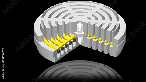 API-618 reciprocating compressor turbomachinery illustration drawing suction valve assembly with a plate, springs, valve seat, and valve guard on a black background