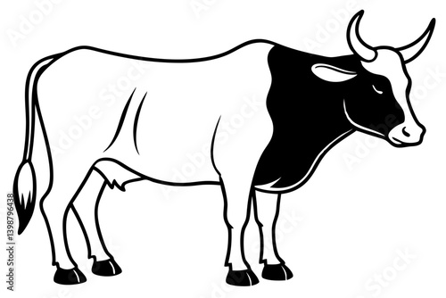 ox silhouette line art vector illustration with a white background