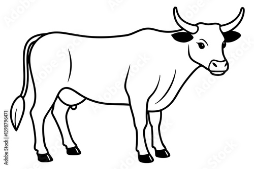 ox silhouette line art vector illustration with a white background