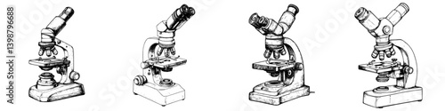 Detailed illustration showcasing the evolution of microscopes from the past to modern designs