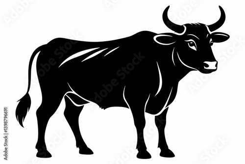 ox silhouette line art vector illustration with a white background