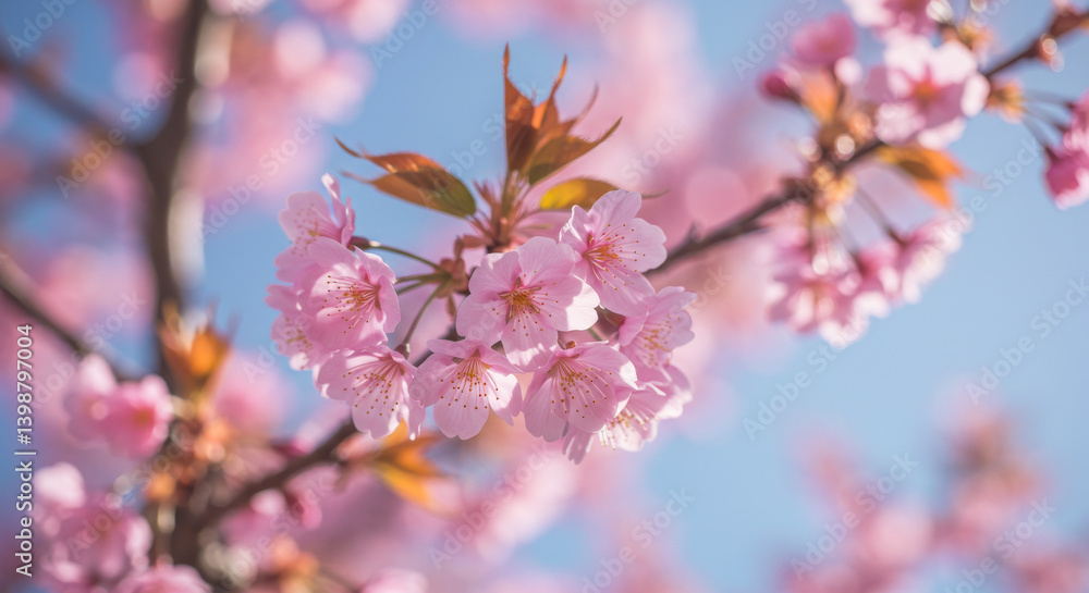 Cherry Blossom Sakura Flowers with Soft Pink Petals – Spring Bloom in Dreamy Pastel Colors and Blue Sky Cherry Blossom Sakura Flowers with Soft Pink Petals – Spring Bloom in Dreamy Pastel Colors and Blue Sky