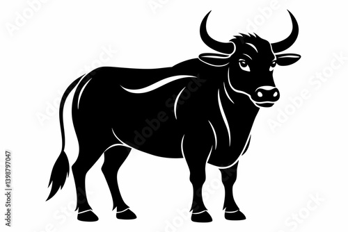ox silhouette line art vector illustration with a white background