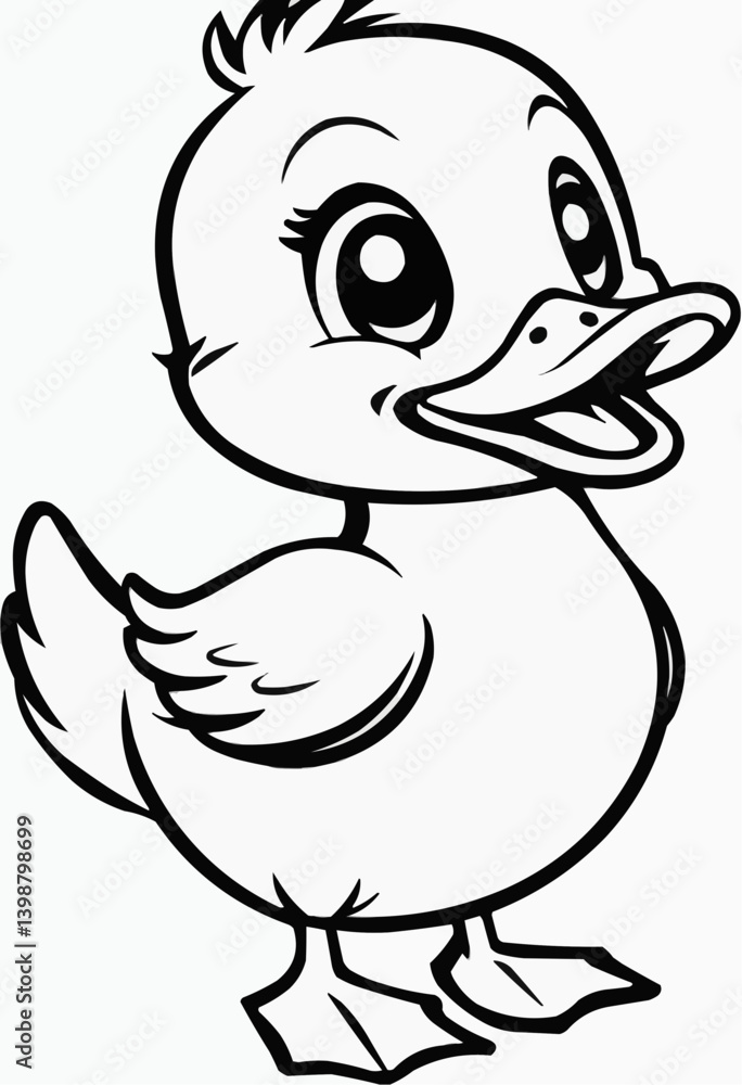 Playful Cartoon duck Line Drawing With Cheerful Expression. Playful Cartoon duck Line Drawing With Cheerful Expression.