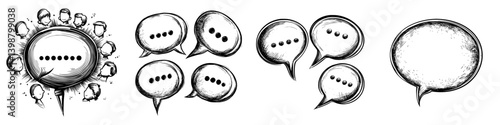 Creative speech bubble designs showcasing different styles and interactions among characters in a conversational setting