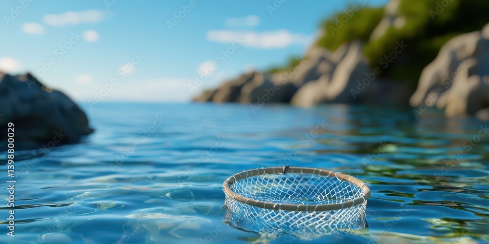 Aerial view of a fishing net in serene coastal waters nature photography and tranquility