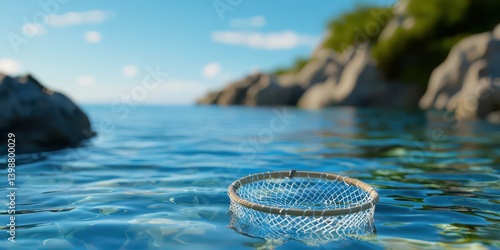 Obraz na płótnie Aerial view of a fishing net in serene coastal waters nature photography and tranquility w salonie