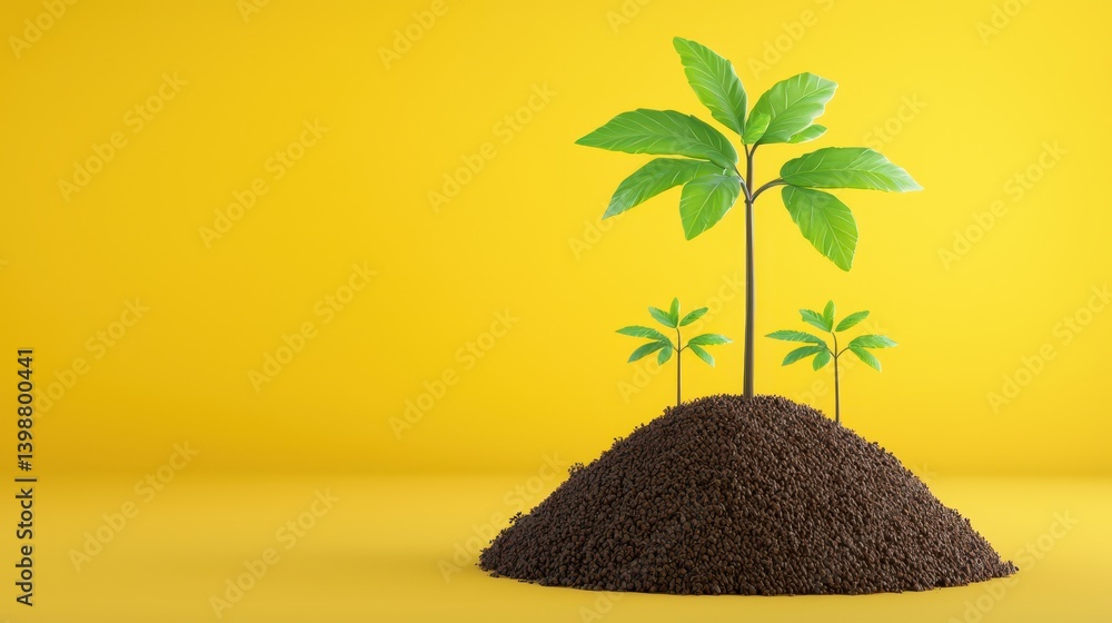Planting seeds of growth nurturing young trees on brown soil studio setting nature concept