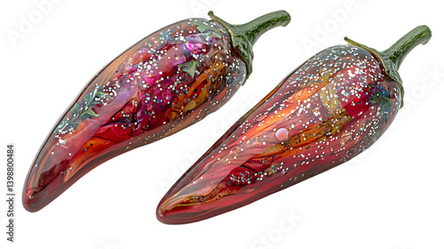 Two red chili peppers isolated on white background