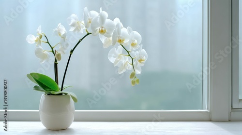 Wallpaper Mural A pristine white orchid blossoms gracefully near a window, bathed in soft, natural light. Torontodigital.ca