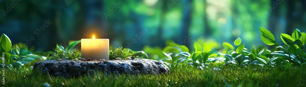 Candlelit serenity tranquil forest setting nature scene lush environment peaceful viewpoint reflective concept