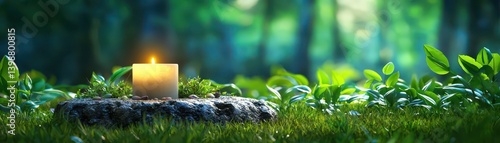 Candlelit serenity tranquil forest setting nature scene lush environment peaceful viewpoint reflective concept