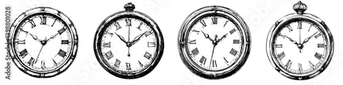 Vintage clocks displayed in a row showcasing intricate designs and varying styles for timekeeping collection