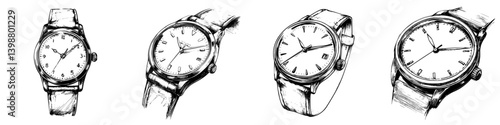 Collection of elegant wristwatches with leather straps on display showcasing unique designs and craftsmanship