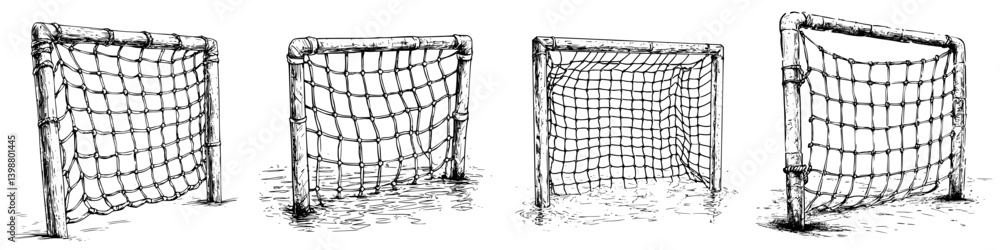 Soccer goals submerged in water highlighting the impact of flooding in a sports field during heavy rain Soccer goals submerged in water highlighting the impact of flooding in a sports field during heavy rain