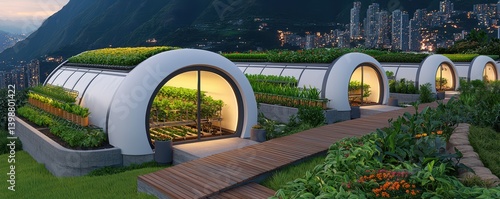 Obraz na płótnie Innovative urban farming techniques city skyline architectural design green environment futuristic viewpoint w salonie