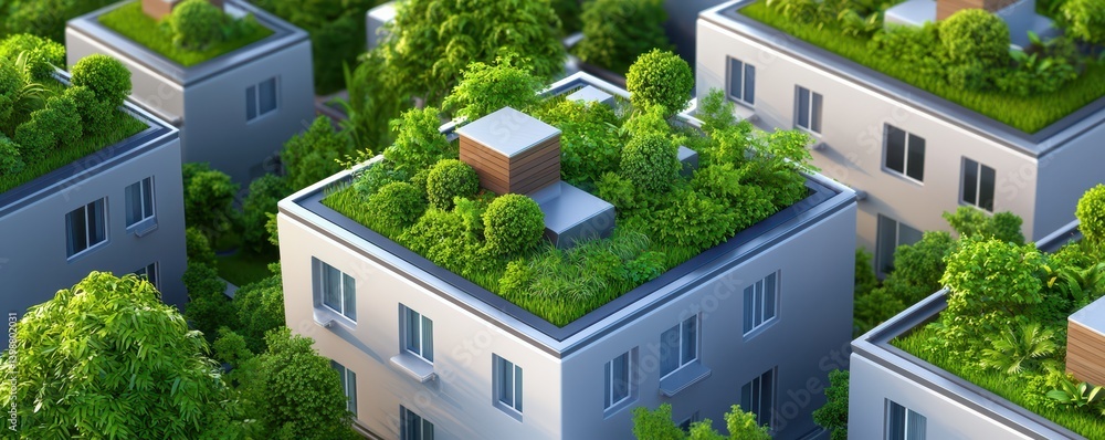 Transforming urban landscapes rooftop gardens and sustainable architecture in aerial views