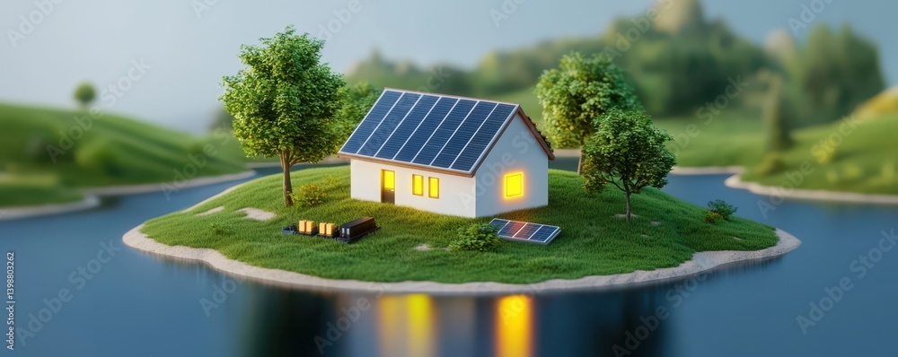Sustainable solar-powered home on a serene lake island an eco-friendly living showcase