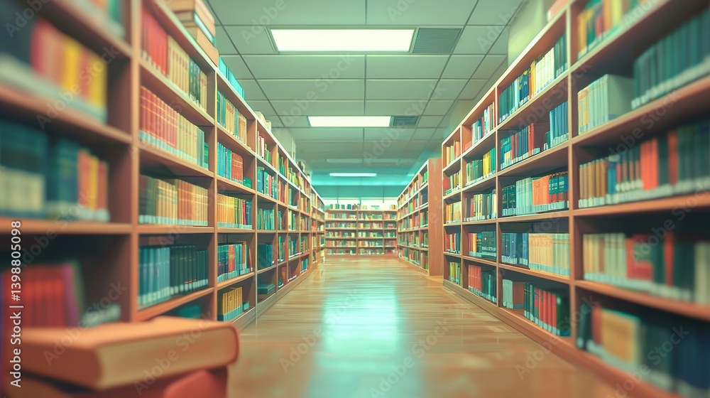 A library with many bookshelves and a book on the floor A library with many bookshelves and a book on the floor