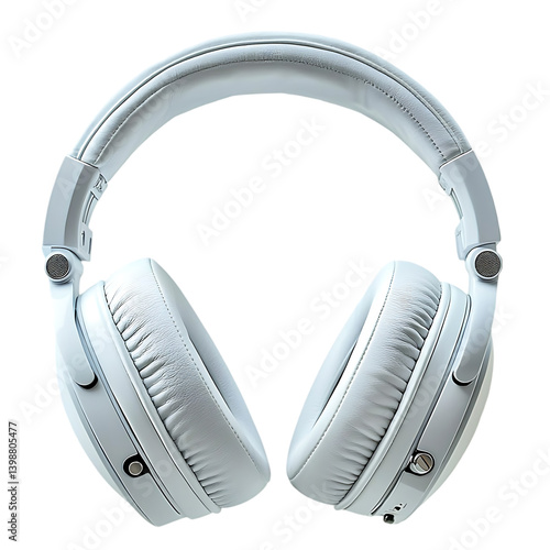 White leather headphones, isolated over a white background with clipping path.