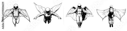 Skydiver in wing suit performs thrilling aerial maneuvers during an exhilarating flight above a scenic landscape