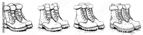 Detailed illustration of rugged winter boots showcasing various styles and features for outdoor enthusiasts and adventurers