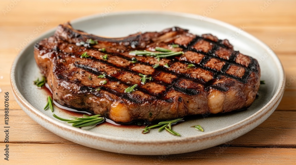 Grilled steak with rosemary. Perfectly seared and seasoned, showcasing rich grill marks and flavorful herbs Grilled steak with rosemary. Perfectly seared and seasoned, showcasing rich grill marks and flavorful herbs
