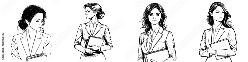 Business professionals engaged in various thoughtful poses while showcasing confident body language in a corporate setting Business professionals engaged in various thoughtful poses while showcasing confident body language in a corporate setting