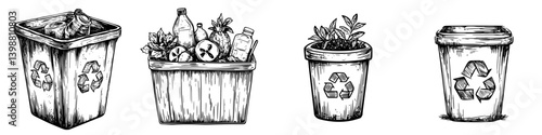 Recycling bins showcase various types of waste management at a local community center during a clean-up initiative