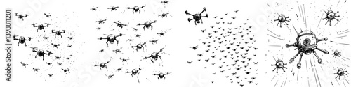 Drones swarm in formation amid high-tech demonstration at city park during daylight