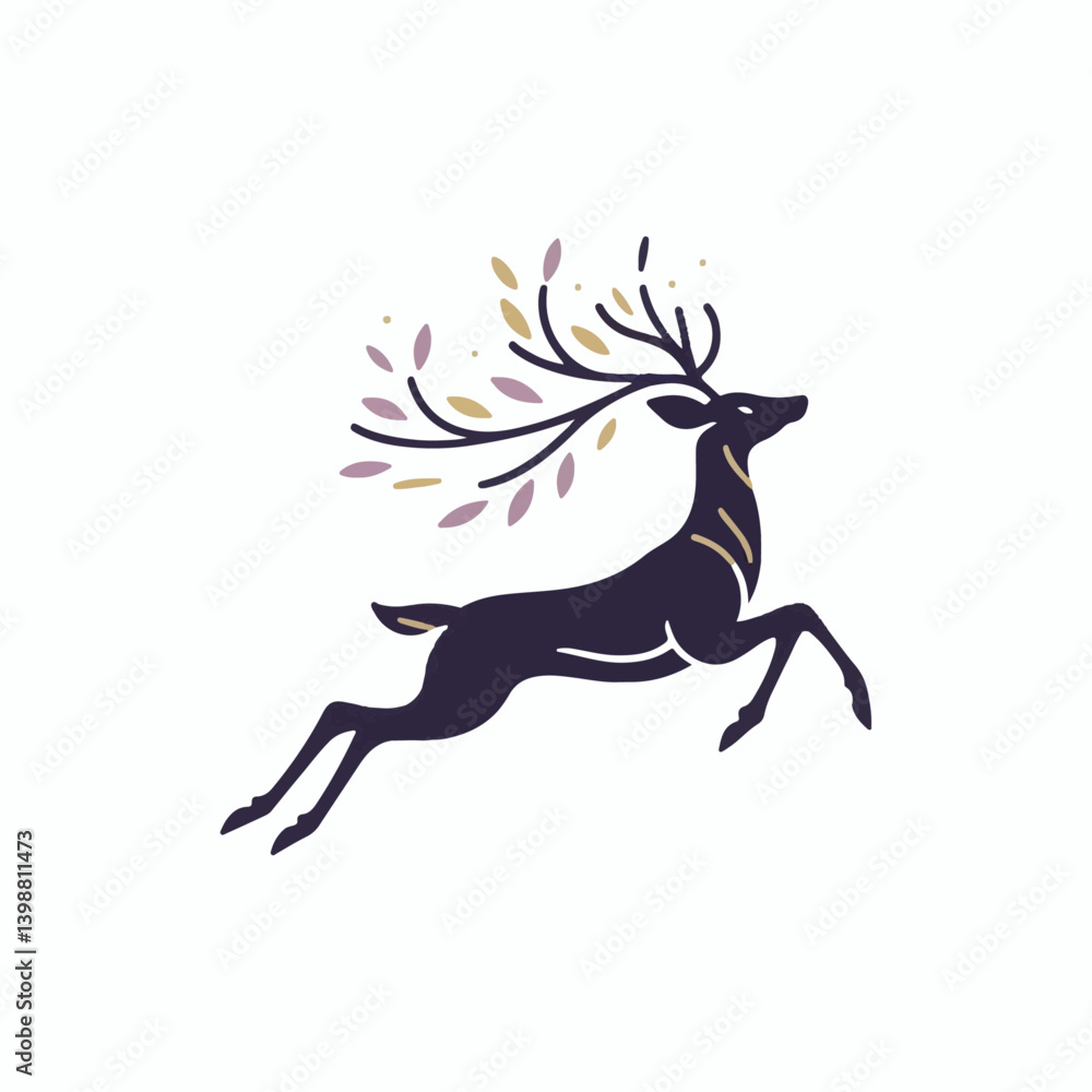 Obraz premium Christmas deer silhouette with antlers on a white background, black reindeer design, wild mammal symbol for holiday art