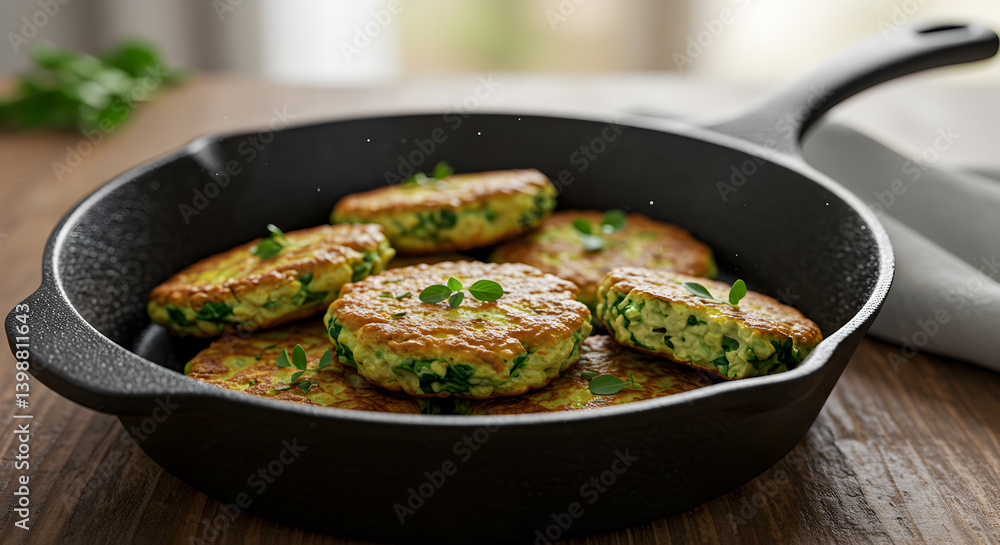 Delicious Cauliflower And Spinach Fritters In Cast Iron Skillet Ready To Eat Delicious Cauliflower And Spinach Fritters In Cast Iron Skillet Ready To Eat