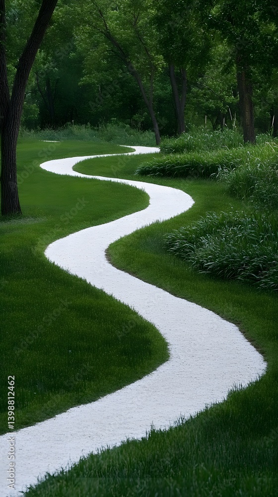 Serene Winding White Path Green Grass Landscape Serene Winding White Path Green Grass Landscape